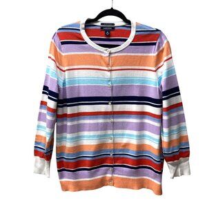 Lands' End Striped Cardigan, Size 1X 16W-18W, Supima Cotton, Long Sleeve Sweater